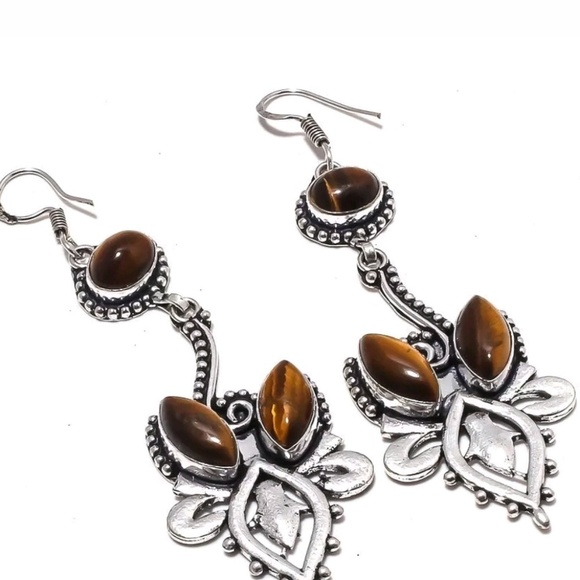 Earrings Handcrafted Tiger Eye, silver sterling - Picture 1 of 3